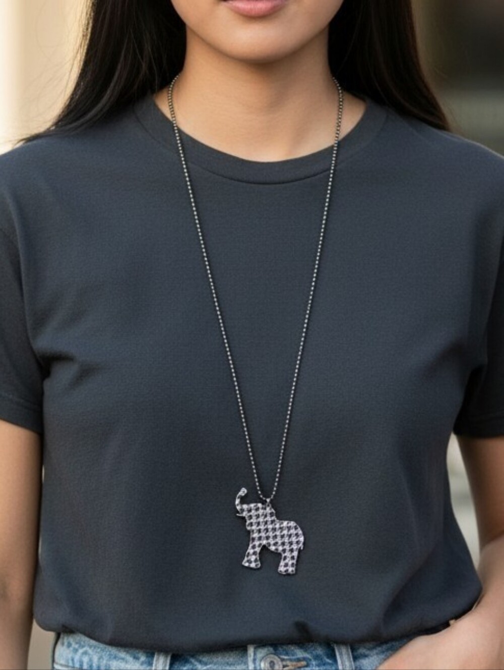 Bama Houndstooth Elephant Pendant Necklace